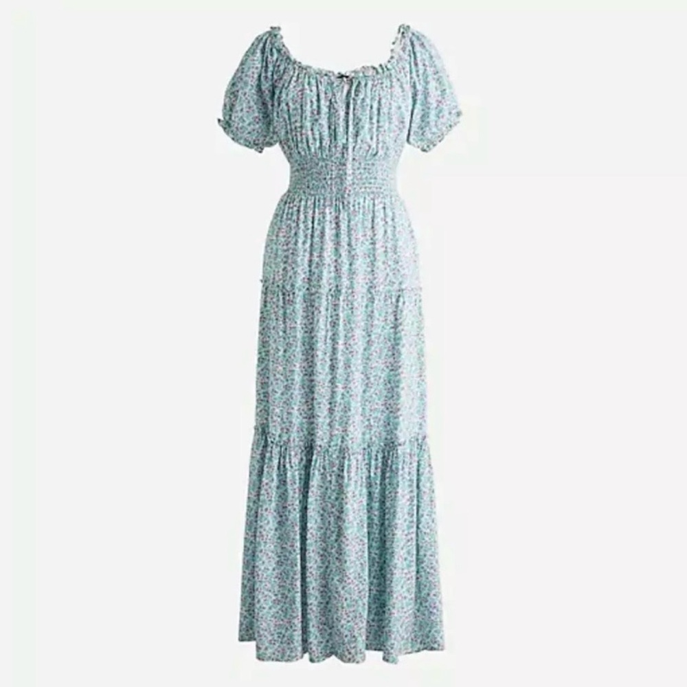 J. Crew Women’s puff sleeve floral pink blue midi dress size 4
